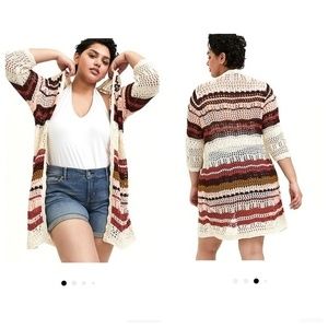 New 1X Torrid Stripe Crochet Open Cardigan Sweater